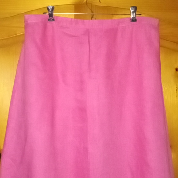 Kim by Kim Rogers Women's Petite Bright Pink 100% Linen A-line Midi Skirt PXL - Picture 3 of 9